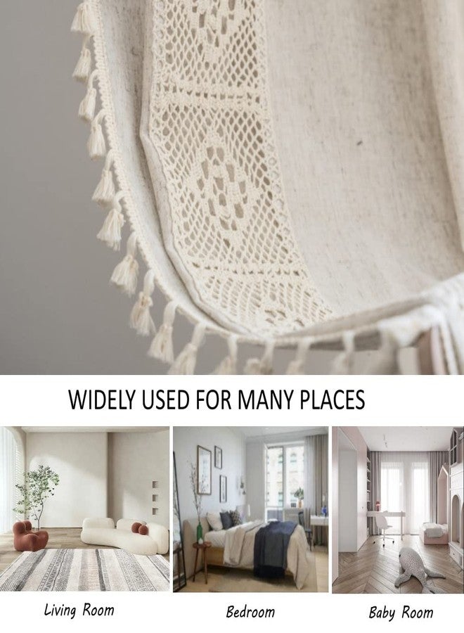 AMZALI Boho Curtains with Tassel Handmade Semi-Blackout Drapes Lace Patchwork Crochet Farmhouse Window Curtain Panels Rod Pocket Curtain for Living Room Bedroom 1 Panel 59" W x 63" L, Beige - Image 4